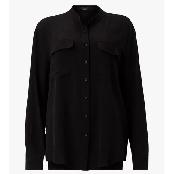 ALLSAINTS Lexi Collarless Button-Down Shirt / XS / Black Blouse - Picture 5 of 12